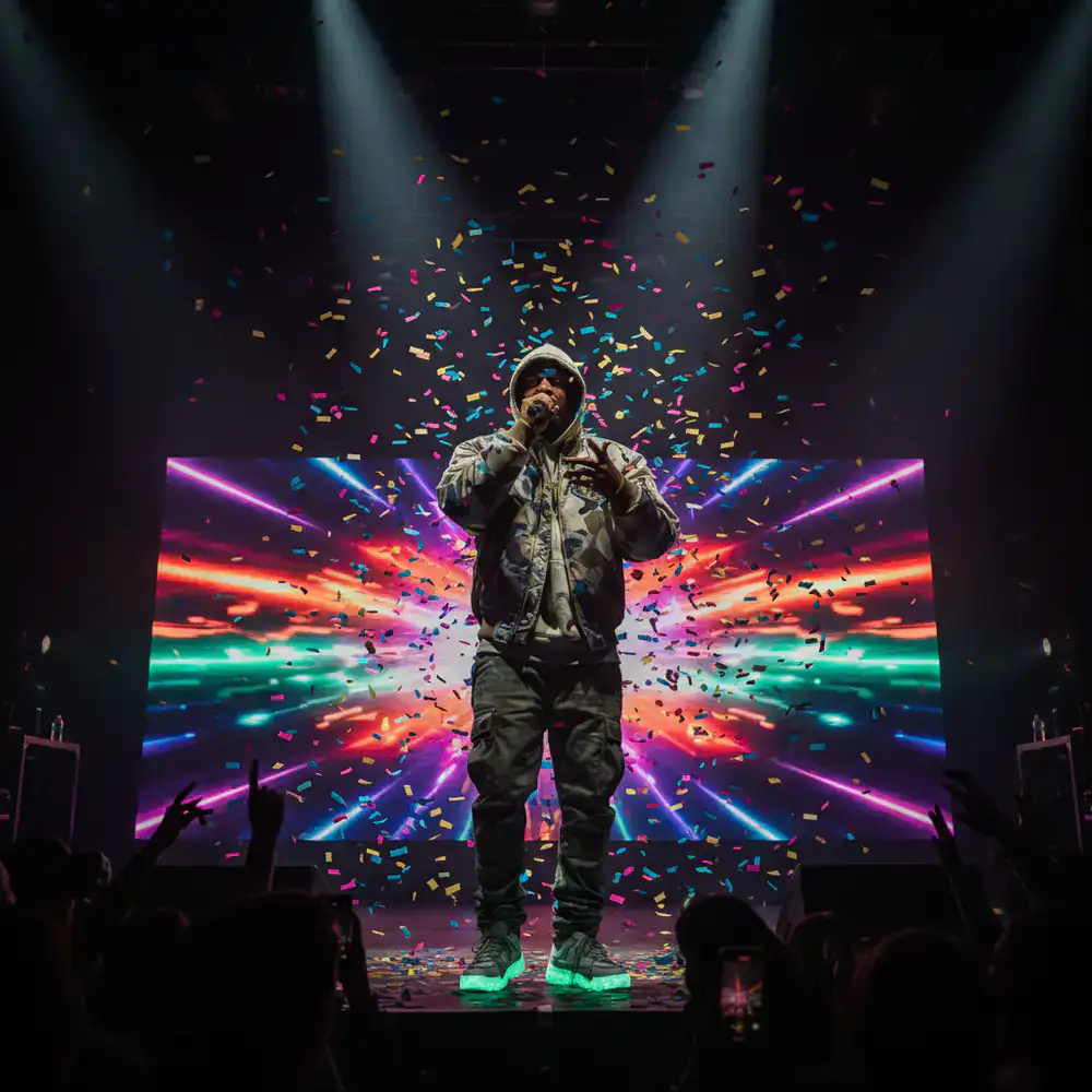 Hip hop artist performing with a microphone