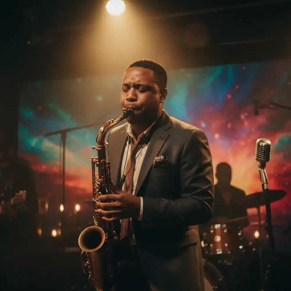 Jazz saxophonist playing instrument