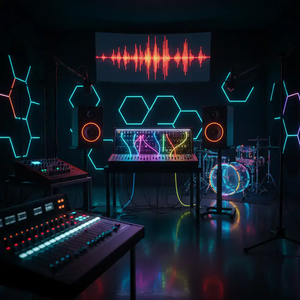 Neon lit studio equipment